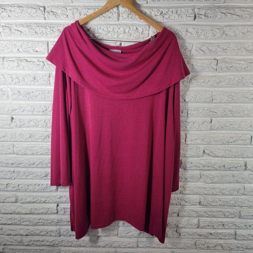 Catherines Womens Top 5X Pink Tunic Cowl Neck 3/4 Sleeve Pullover Plus SWE171E